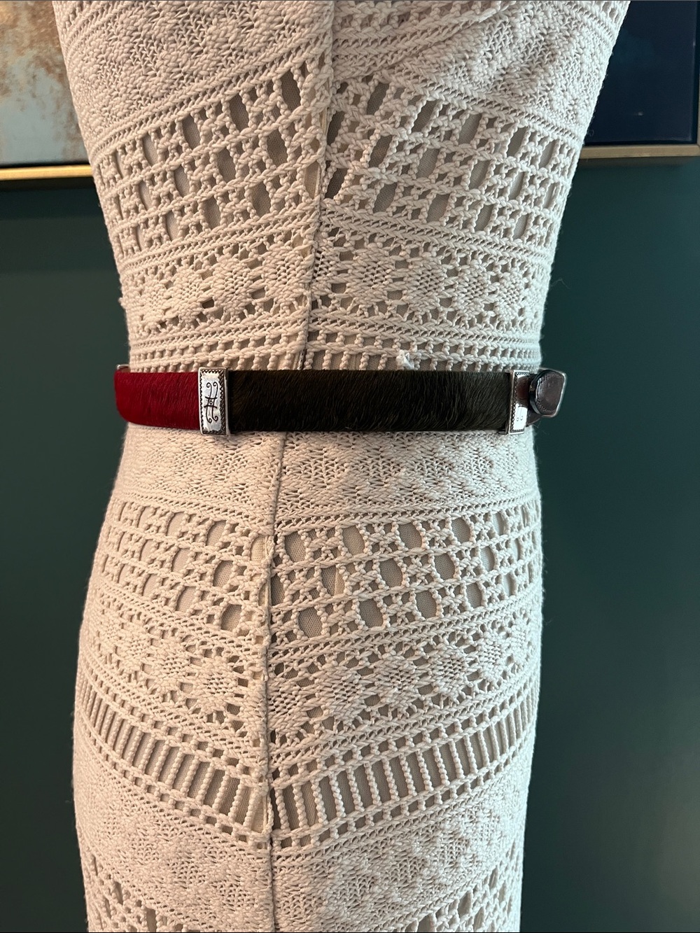 Brighton Colorblock Calf Hair Leather Belt with Silver Buckle - Picture 6 of 10
